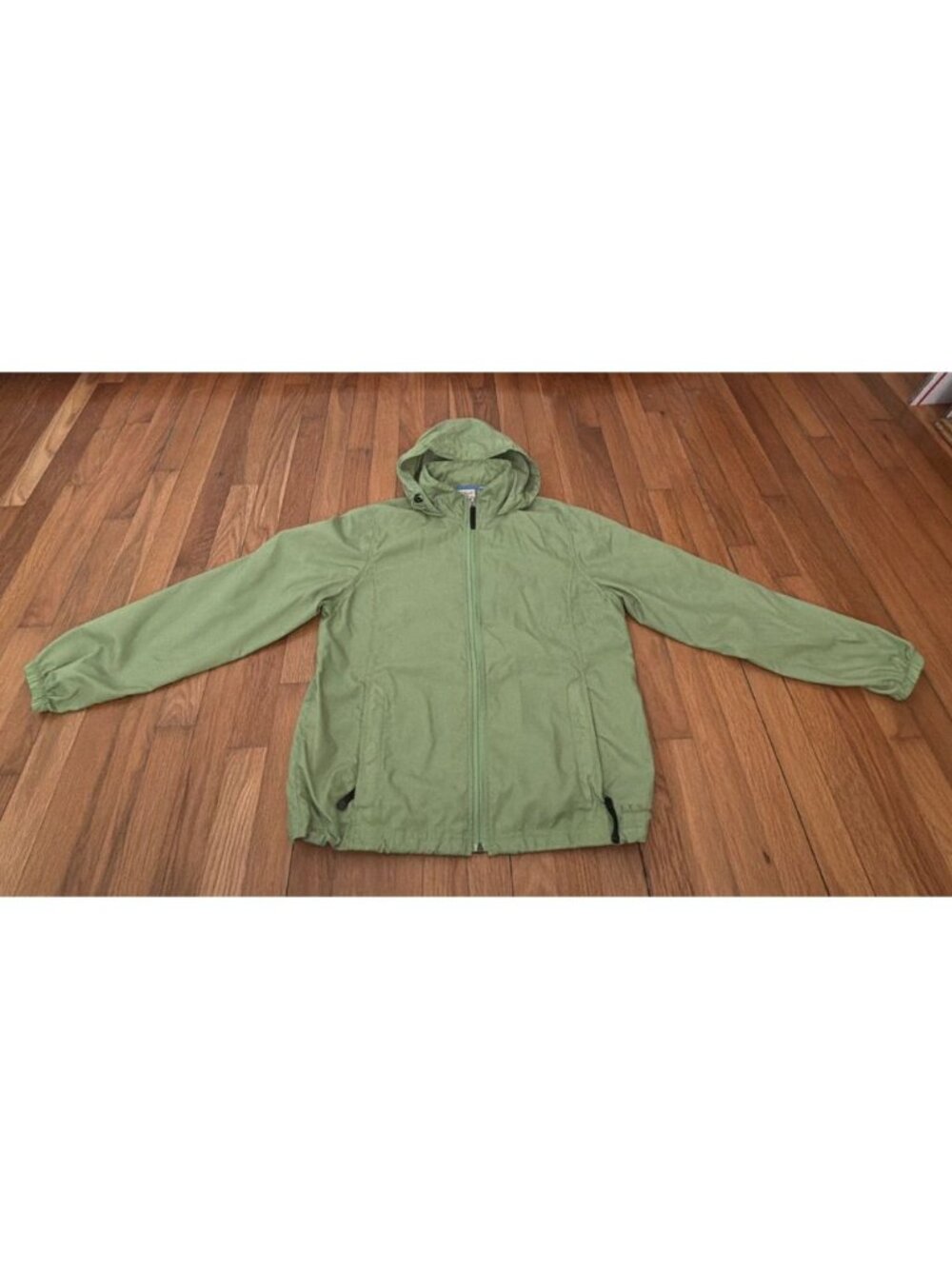 LL Bean Women's Lime Green Raincoat OBUX3 Nylon Windbreaker Hooded Size M (O08)